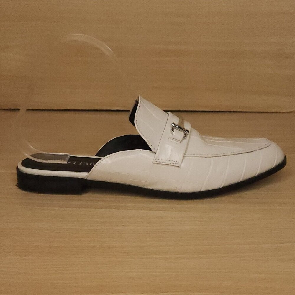 Just Fab White Faux Crocodile Slip On Mules 7 1/2